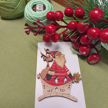 Load image into Gallery viewer, Santa in Decorative Sled with Reindeer too - Christmas Brooch.
