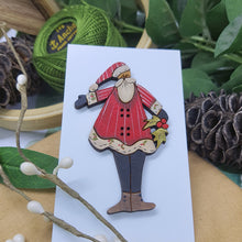 Load image into Gallery viewer, Holly Santa decorative Christmas Brooch - RED
