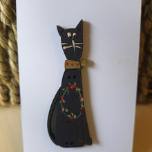 Load image into Gallery viewer, Black Abby Cat - wood button, turned into a decorative Brooch.