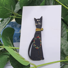 Load image into Gallery viewer, Black Abby Cat - wood button, turned into a decorative Brooch.