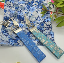 Load image into Gallery viewer, Handmade Liberty Tana Lawn Keyring - Keyfob - Wristlet - Light Blue Capel