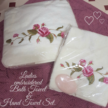 Load image into Gallery viewer, Ladies Rose Embroidered Hand Towel