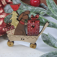 Load image into Gallery viewer, Dog in Trolley Christmas Wood Button
