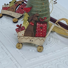Load image into Gallery viewer, Dog in Trolley Christmas Wood Button