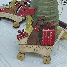Load image into Gallery viewer, Dog in Trolley Christmas Wood Button