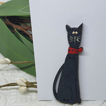 Load image into Gallery viewer, Black Abby Cat - wood button, turned into a decorative Brooch.