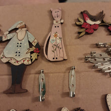 Load image into Gallery viewer, Black Abby Cat - wood button, turned into a decorative Brooch.