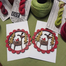 Load image into Gallery viewer, Scalloped Reindeer "Deer Friends" in a Scallop Wood Christmas Decoration