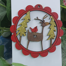 Load image into Gallery viewer, Scalloped Reindeer "Deer Friends" in a Scallop Wood Christmas Decoration