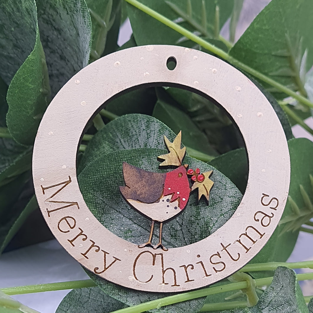 Robin with Holly - Merry Christmas Decoration
