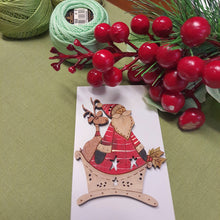 Load image into Gallery viewer, Santa in Decorative Sled with Reindeer too - Christmas Brooch.
