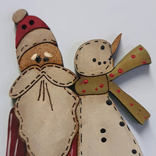 Load image into Gallery viewer, &quot;Just Us&quot; Wood Santa &amp; Snowman Christmas Brooch
