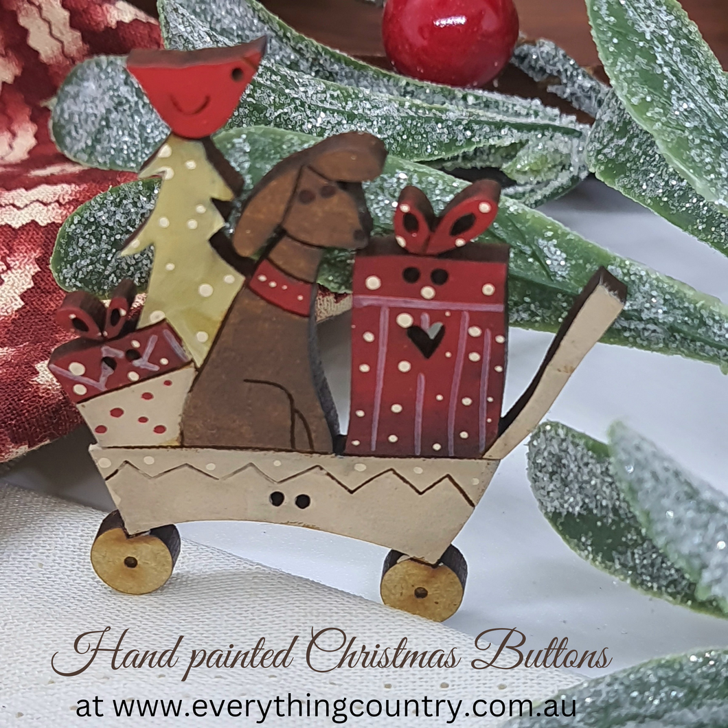 Dog in Trolley Christmas Wood Button