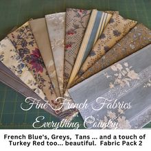 Load image into Gallery viewer, Fine French Fabrics - 10 Fat Quarters Packs BLUE&#39;S, Greys &amp; Neutrals too.
