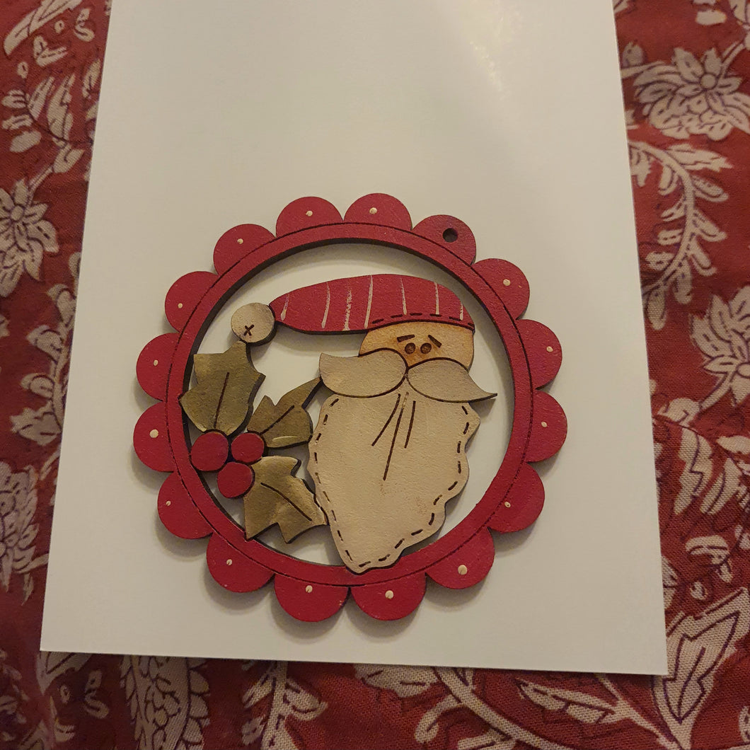 Scalloped Santa Face with Holly - Christmas Decoration