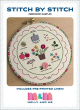 Load image into Gallery viewer, Stitch by Stitch Embroidery Sampler Pattern by Melly and Me includes Pre-Printed LINEN

