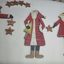 Load image into Gallery viewer, 12cm Big hand-painted wood Santa Decorations by Barb Smith of Theodora Cleave Designs.
