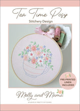 Load image into Gallery viewer, Tea-time Posy Embroidery Pattern and Pre-Printed Linen by Molly and Mama
